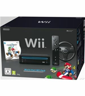 Con wii negra + wii mario kart + wii volante - 045496342937